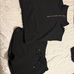 Black Zip-Up Top and Shorts Set